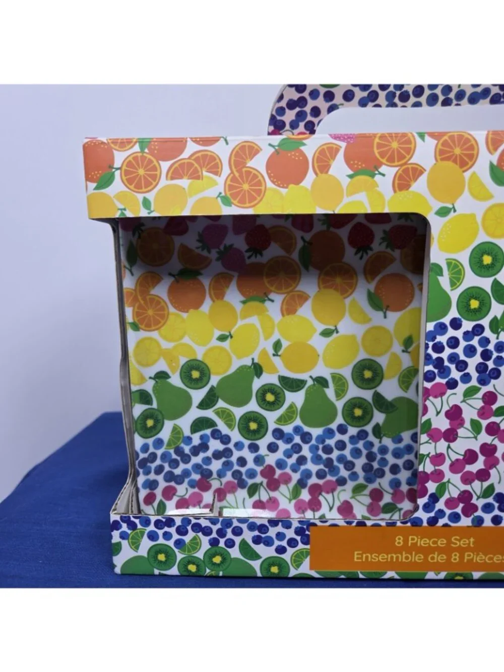 NWT C&C California Home 8 Pc Fruit Melamine Plate & Cup Set Rainbow Unopened